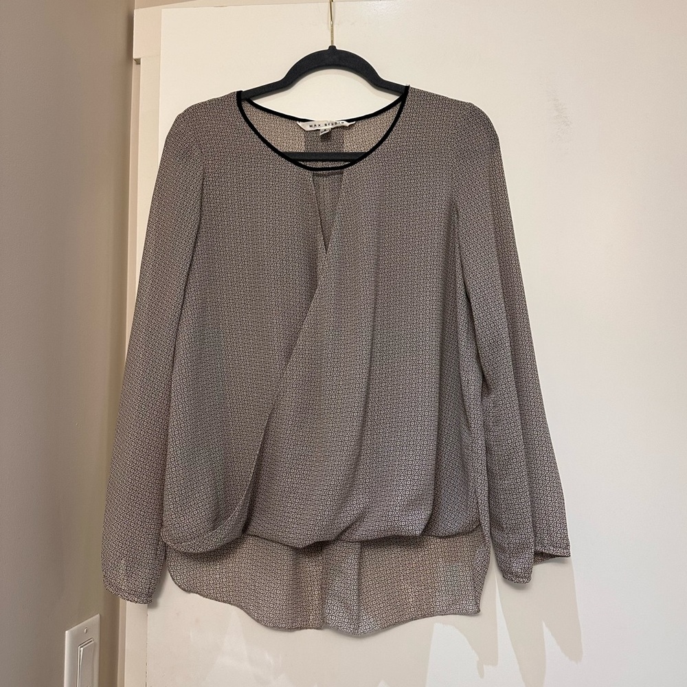 MAX STUDIO | black and grey long sleeve wrap blouse -nwot